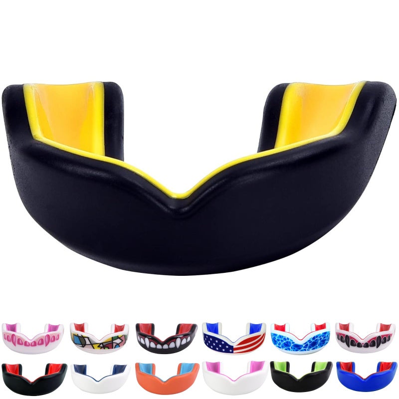 Oral Mart حارس الفم للشباب من أورال مارت للأطفال (أسود/أصفر) - حارس فم للشباب للكاراتيه، كرة القدم الأمريكية، فنون القتال، التايكوندو، الملاكمة، كرة القدم، الرجبي، جيو جيتسو البرازيلية، موياي تاي، كرة القدم، الهوكي - Image 1